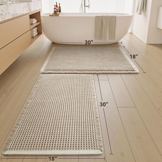 Upgraded Waffle Bath Mats Set of 2, Super Absorbent Non Slip Bath Mats - Image 2