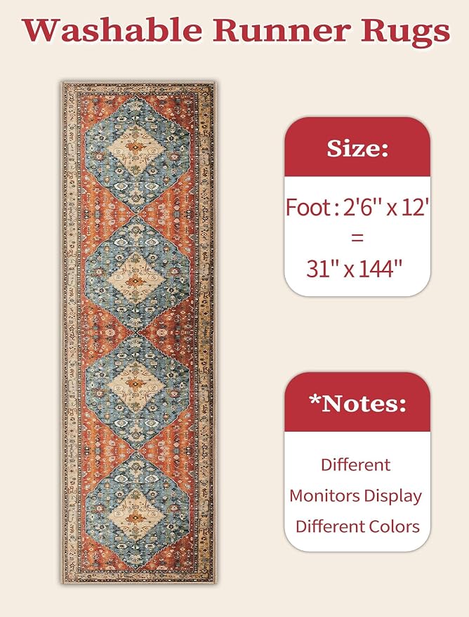 SERISSA Runner Rug for Hallways, Extra Long Boho Rug Ultra Soft Vintage Tribal - Image 6