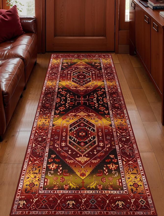 SERISSA Boho Washable Runner Rug, 2x6 Rug Runner Non-Slip Vintage Rustic Red - Image 2