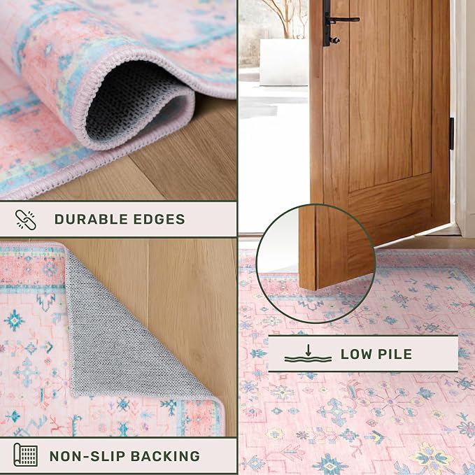 Washable 3x5 Pink Rugs for Girls Bedroom Beside Bed, Nursery Rug, Soft Faux - Image 5