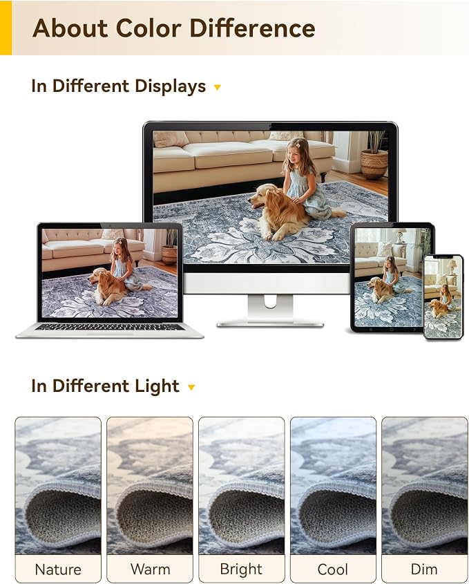 RELEANY Area Rugs 3'x5' Washable Non-Slip, Floral Vintage Distress Medallion - Image 8