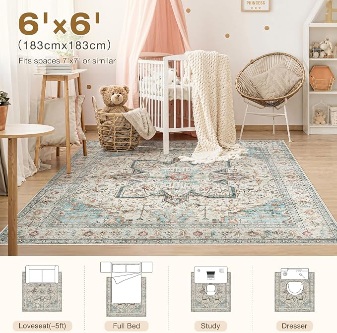 Tortania 6' Square Area Rug Living Room Rugs - Image 8