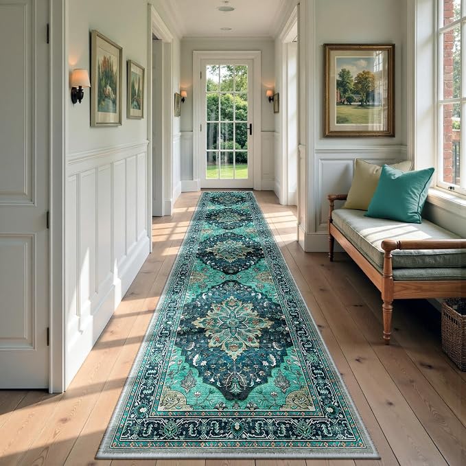 RELEANY Area Rugs Runner 3'x12' Washable Non-Slip, Floral Vintage Distress by RELEANY