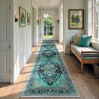 RELEANY Area Rugs Runner 2'6"x14' Washable Non-Slip, Floral Vintage Distress by RELEANY