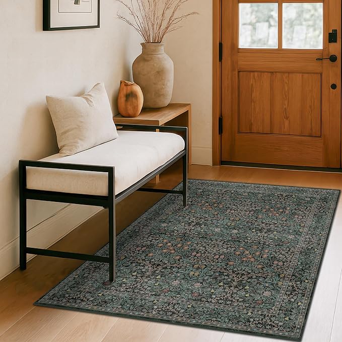 Dark Green 4x6 Entryway Rug, Washable Area Rug 4x6 by HazoHaus
