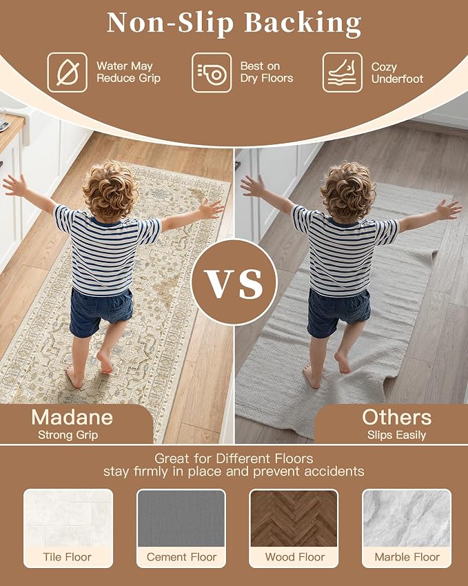 Madane 2-Piece Kitchen Runner Rug Set, Small Area Rug Non-Slip Vintage Door Mat - Image 8