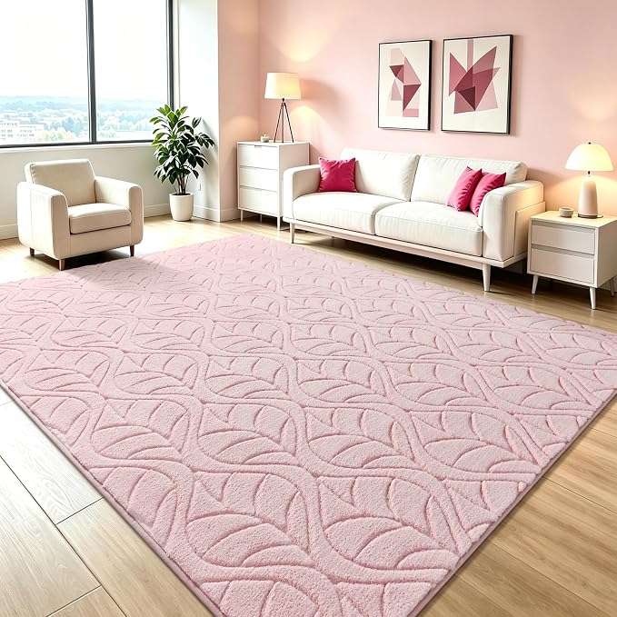 Macgace 6x9 Pink Area Rug, Soft Shag Carpet, Washable Living Room Rugs by Macgace