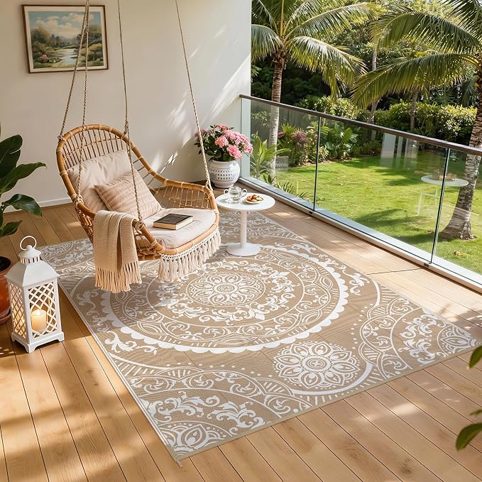 Pauwer Waterproof Outdoor Rug 6x9, Reversible Plastic Straw Patio Camping Rug - Image 7