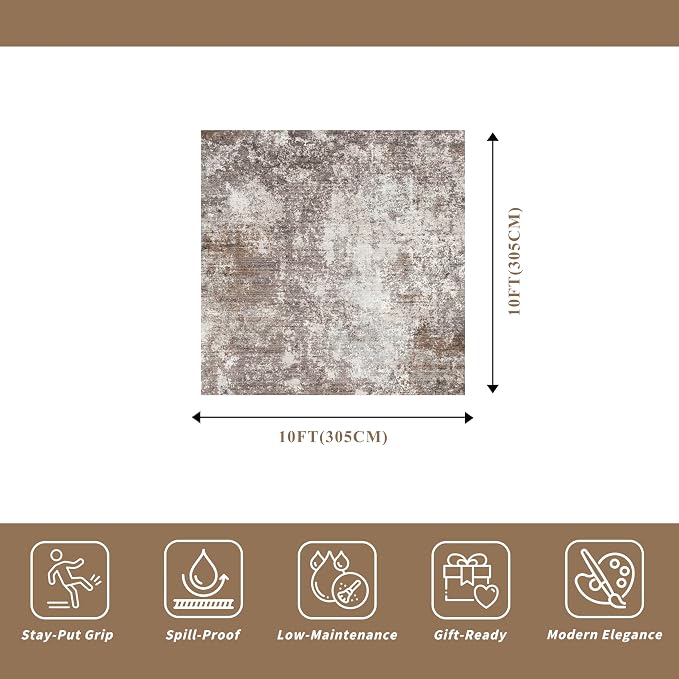 10x10 Square Living Room Area Rug – Washable Non-Slip Modern Large Rug - Image 2