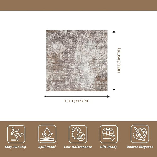 10x10 Square Living Room Area Rug – Washable Non-Slip Modern Large Rug - Image 2