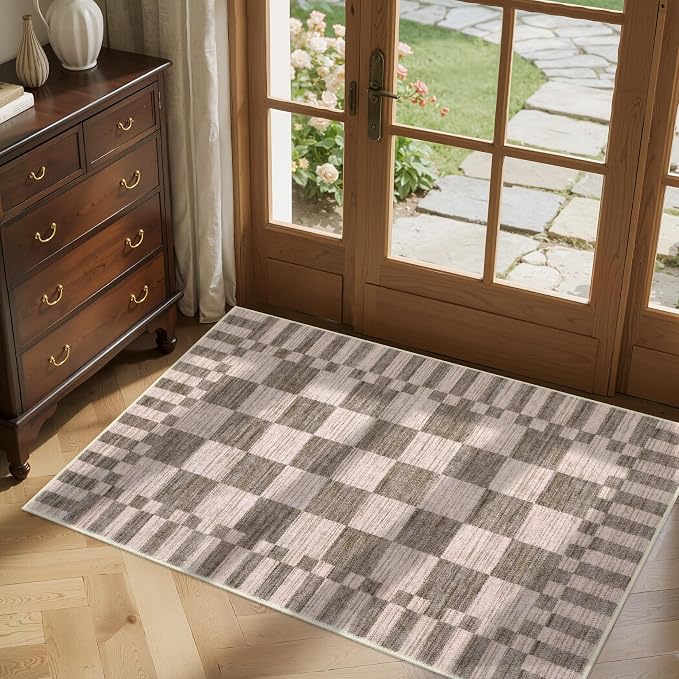 GarveeHome Brown Checkered Rug 2x3 Washable Rug Non-Slip - Image 3