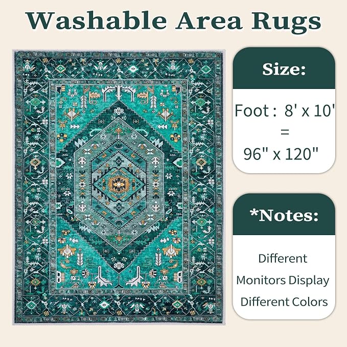 SERISSA Washable 8x10 Area Rugs Teal, Large Non-Slip Boho Living Room Rug - Image 6
