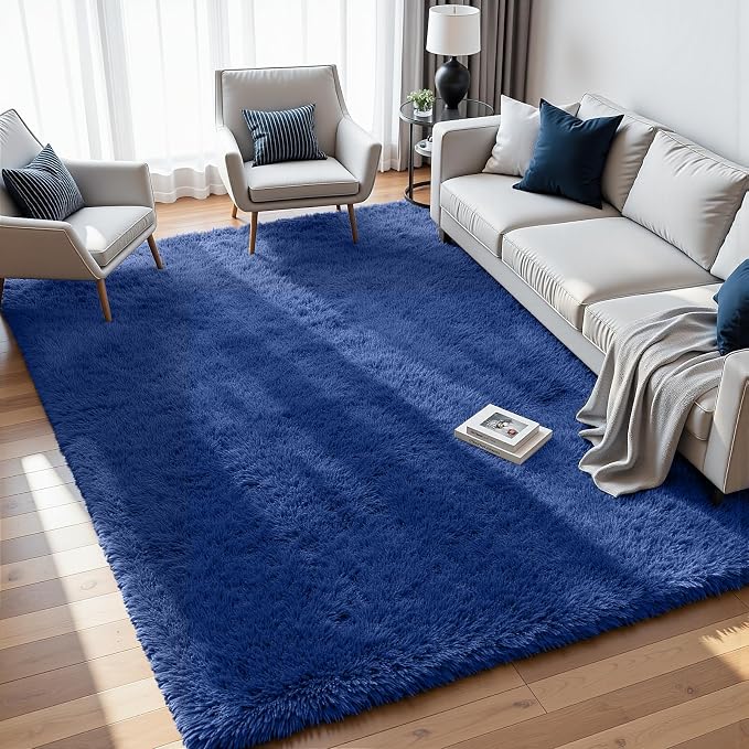 4x6 Area Rugs for Living Room Rug: Soft Fluffy Shag Blue Rugs for Bedroom - Image 2