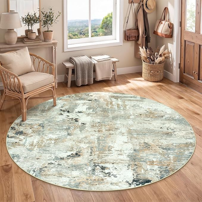 4ft Round Rug Washable Non-Slip, Small Circle Rug by Carpelux