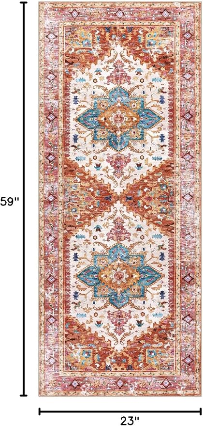 Yamaziot Washable Runner Rug, 2x5 Non-Slip Boho Vintage Hallway Rug Runner - Image 2