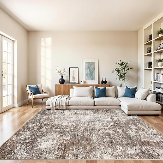 10x10 Square Living Room Area Rug – Washable Non-Slip Modern Large Rug by BYYVOORugsforYourHome
