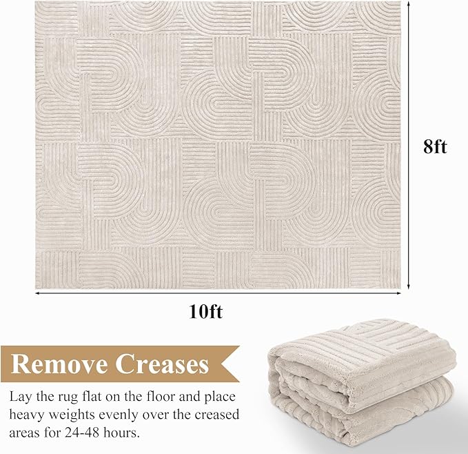 Pauwer 8x10 Washable Area Rugs for Living Room Modern Beige Solid Color Soft - Image 2