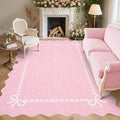 GarveeHome Scalloped Bow Rug for Living Room, Solid Pink Rug for Dorm, Washable by GarveeHome