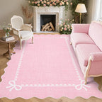 GarveeHome Scalloped Bow Rug for Living Room, Solid Pink Rug for Dorm, Washable by GarveeHome