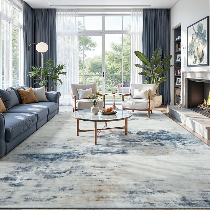 Toneed Abstract Area Rug 8x10 Modern Washable Rug Soft Non Slip Rug Low Pile - Image 4