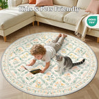 Round Area Rug for Living Room: 4 ft Floral Washable Circle Rug Soft Non-Slip - Image 8