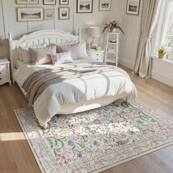 Wonnitar Floral Purple Rug for Bedroom, Washable 5x7 Area Rugs for Dorm - Image 4