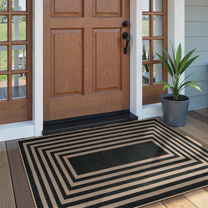 Lahome Enfys Modern Geometric Easy Jute Outdoor Rug, 3x5 Black Indoor Outdoor - Image 3