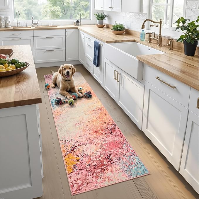 Toneed 2x6 Washable Runner Rug, Modern Abstract Hallway Runner - Image 4