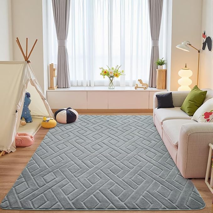 4x6 Grey Washable Area Rug for Bedroom, Modern Geometric Shag Non-Slip Living - Image 7