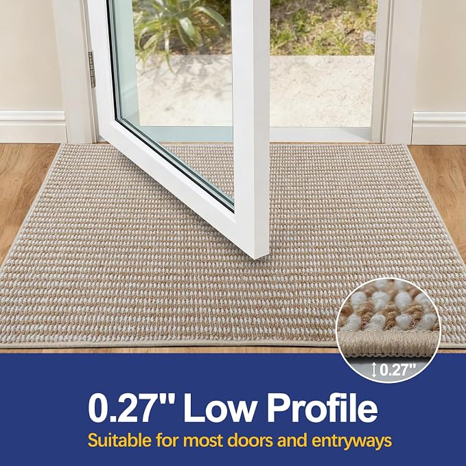Dirt Trapping Door Mat 32x48, Taupe & White Faux Jute Entryway Rug | Low-Profile - Image 4