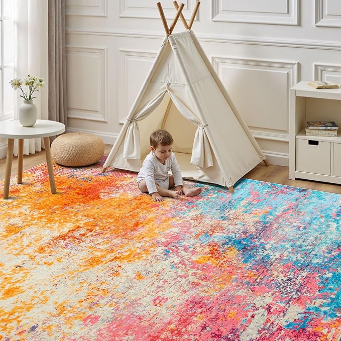 Rugflix 6x9 Area Rugs for Living Room, Washable Colorful Rainbow Rug - Image 8