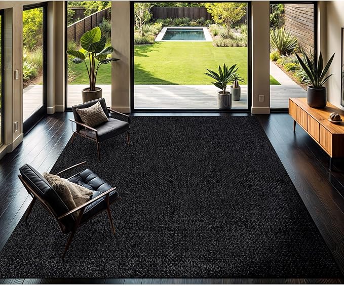 CAMILSON Easy Jute Rug 9x12, Indoor Outdoor Dark Gray Black Farmhouse Area Rugs by CAMILSONIndoorOutdoorAreaRugs