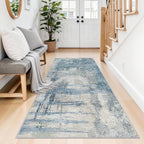 Blue Abstract 3x6 Washable Non-Slip Hallway Runner Rug | Modern Soft Low Pile - Image 3