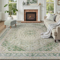 DCX Green 8x10 Area Rug, Machine Washable Non Slip Stain Resistant Vintage Rug by DCXWashableRug