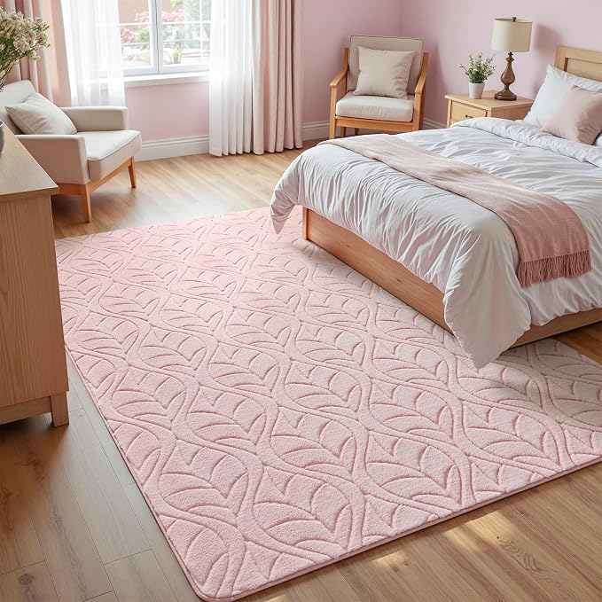 Macgace 5x7 Pink Area Rug, Soft Shag Carpet, Washable Living Room Rugs - Image 2
