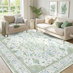 RELEANY Area Rugs 5'x7' Washable Non-Slip, Floral Vintage Distress Medallion by RELEANY