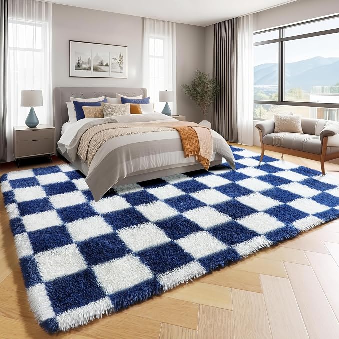 KICMOR Navy Blue and Cream White Rugs - Image 3