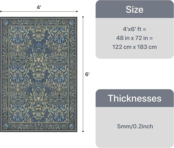 GENIMO Washable 4x6 Area Rug, Vintage Boho Floral Carpet, Soft Low-Pile - Image 2