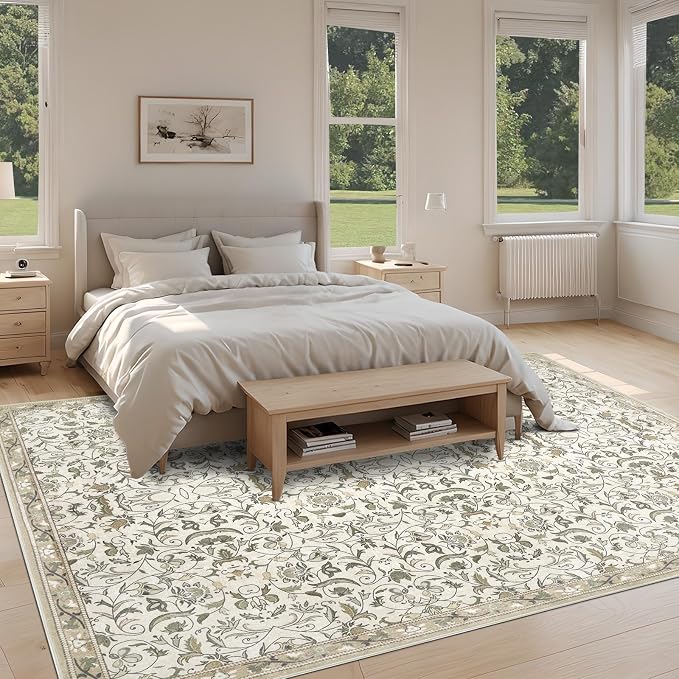 6×9 Washable Large Area Rugs for Living Room, Floral Soft Rug Non Slip Stain - Image 6