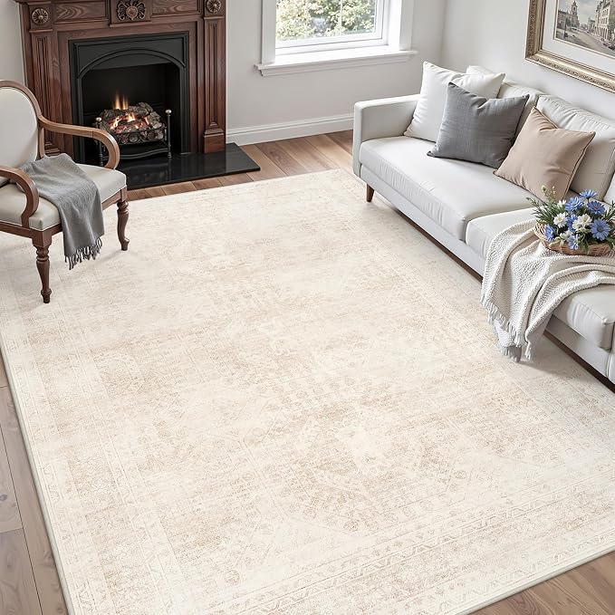 5x7 Area Rugs for Living Room: Vintage Boho Neutral Washable Rug Indoor Soft - Image 3