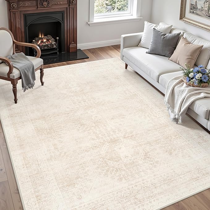 4x6 Area Rugs for Living Room: Vintage Boho Neutral Washable Rug Indoor Soft - Image 3