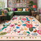 RELEANY Floral 7x9 Area Rugs Washable Print Boho Cute Carpet Non Slip Flower - Image 3