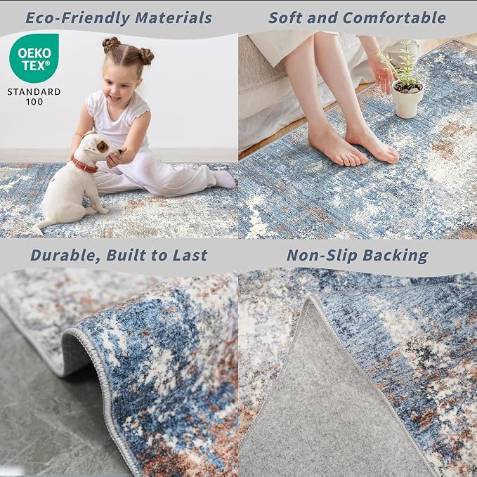 10x10 ft Square Living Room Rug – Washable Modern Abstract Area Rug - Image 6