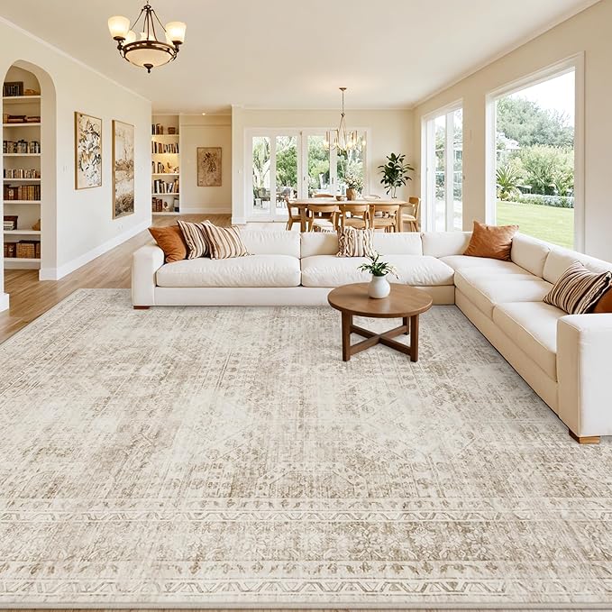 8x10 Area Rugs for Living Room: Vintage Boho Neutral Washable Rug Indoor Soft - Image 8