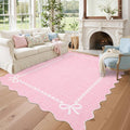 GarveeHome Scalloped Bow Rug for Living Room, Solid Pink Rug for Dorm, Washable by GarveeHome