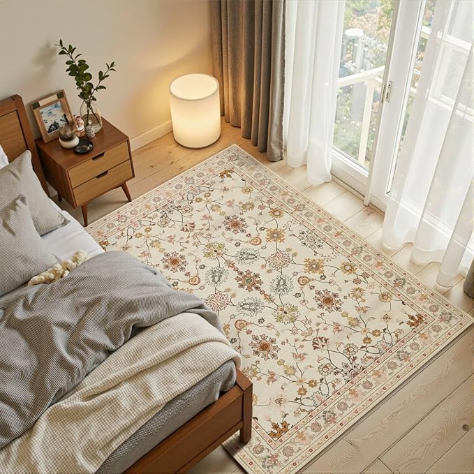 Rugxara Floral Rug for Living Room Bedroom, 3x5 Washable Area Rug, Vintage Boho - Image 3