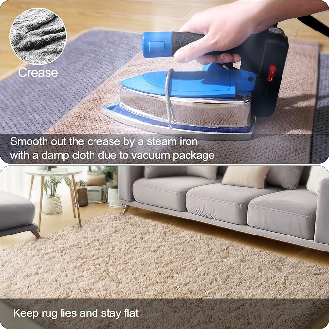 qulint Tan Rug for Living Room, Fluffy Shag 6x9 Area Rug for Bedroom Soft - Image 5