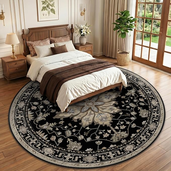 RELEANY Area Rugs Round 10ft Washable Non-Slip, Floral Vintage Distress - Image 2