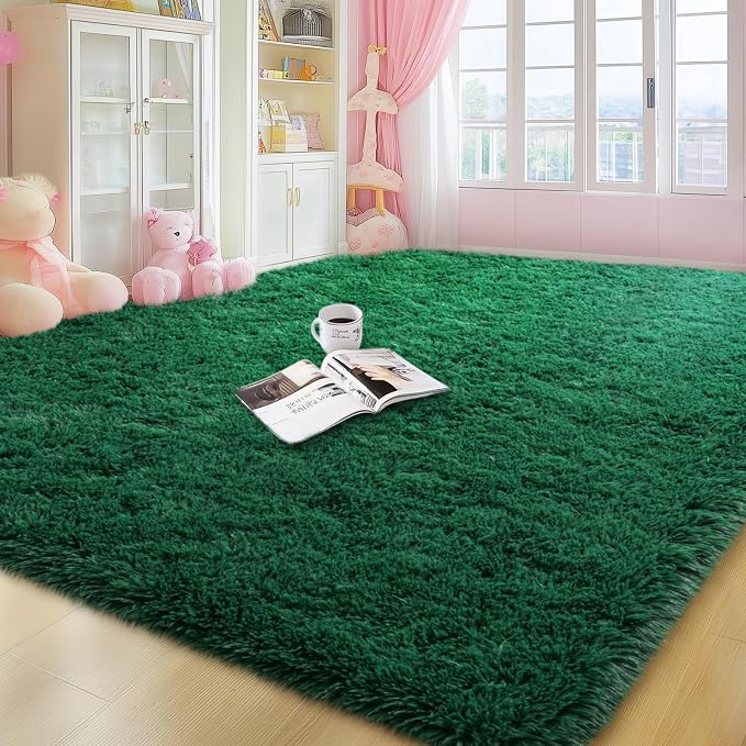 qulint Green Area Rug for Living Room, 6x9 Area Rug Shag Shaggy Fluffy Rug for by QULINT