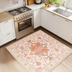 RELEANY Area Rugs Square 4ft Washable Non-Slip, Floral Vintage Distress by RELEANY